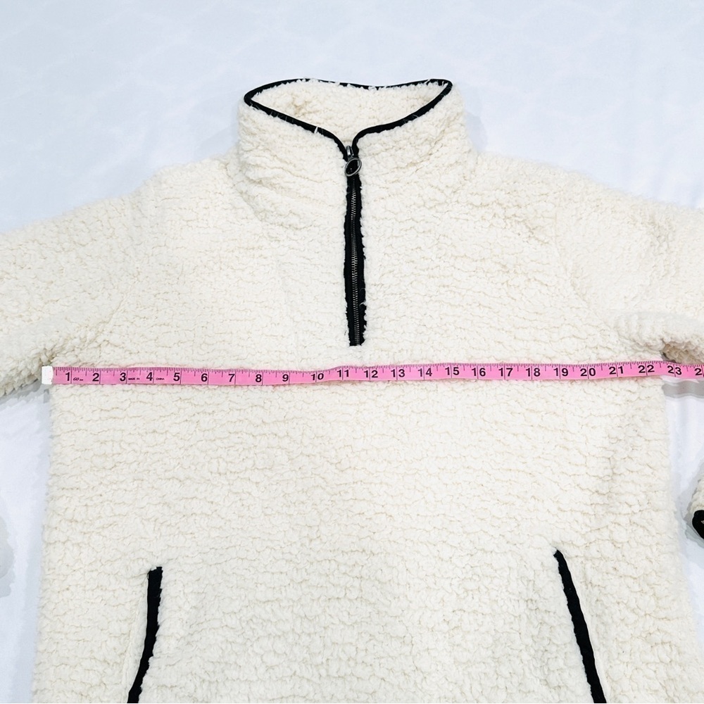 NWT Thread & Supply Cream Black Piping Quarter Zip Sherpa Pullover Sweatshirt - Picture 4 of 8